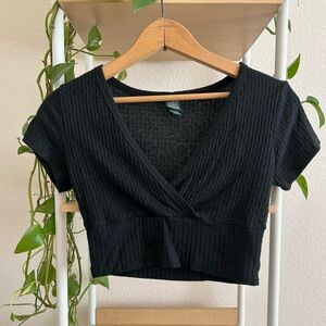 Black Faux Wrap Crop Top